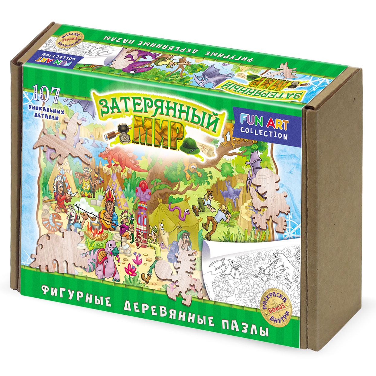 Фигурный деревянный пазл Затерянный мир "FUN ART collection", 107эл